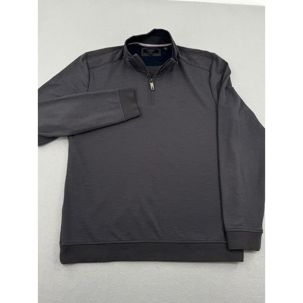 Ted Baker London Mens Size 4 (M) Charcoal Gray Quarter Zip Pullover Slub Sweater
